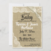 Invitation Baby shower dentelle et burlap (Devant)