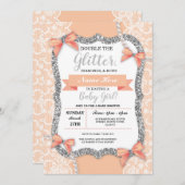 Invitation Baby shower dentelle Parties scintillant Bow fill (Devant / Derrière)