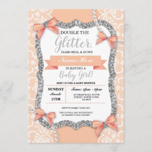 Invitation Baby shower dentelle Parties scintillant Bow fill