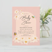 Invitation Baby shower des abeilles rose floral (Debout devant)