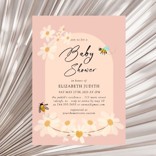 Invitation Baby shower des abeilles rose floral