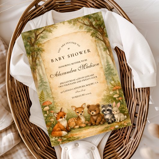 Invitation Baby Shower des amis de la forêt