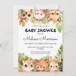 Invitation Baby shower des amis de la forêt de charme