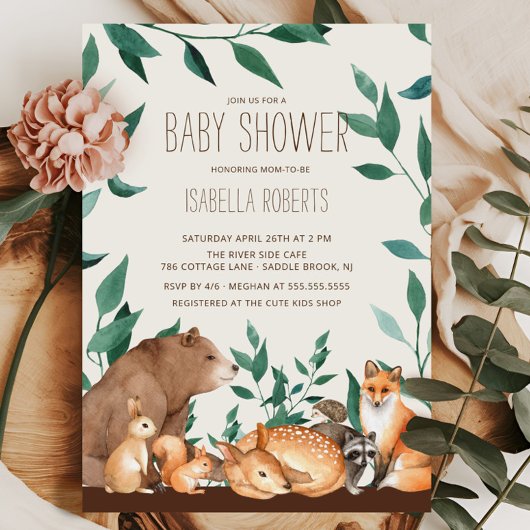 Invitation Baby shower des amis des animaux de boi
