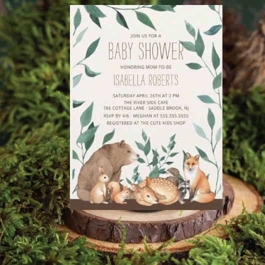Invitation Baby shower des amis des animaux de boi