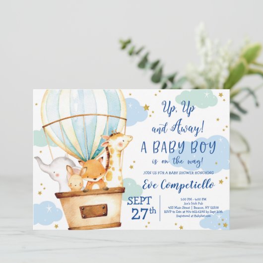 Invitation Baby shower des animaux à ballon à air  (Debout devant)