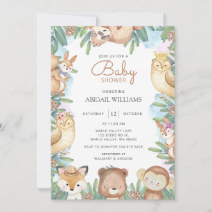 Invitation Baby shower des animaux d'aquarelle des bois