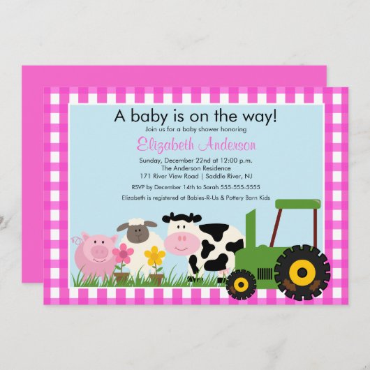 Invitation Baby shower des animaux de Barnyard Inv (Devant / Derrière)