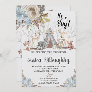 Invitation Baby shower des animaux de bois de la tribu Baby B
