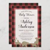 Invitation Baby shower des animaux de bois plaid (Devant / Derrière)