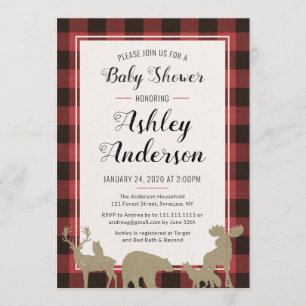 Invitation Baby shower des animaux de bois plaid