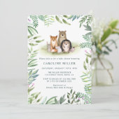 Invitation Baby shower des animaux de bois verdoyants (Debout devant)