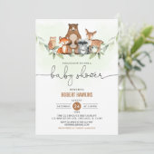 Invitation Baby shower des animaux de bois verdoyants (Debout devant)