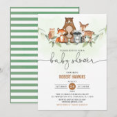 Invitation Baby shower des animaux de bois verdoyants (Devant / Derrière)
