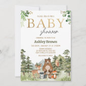 Invitation Baby shower des animaux de bois verdoyants (Devant)
