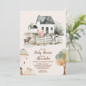 Invitation Baby shower des animaux de ferme aquarelle (Debout devant)