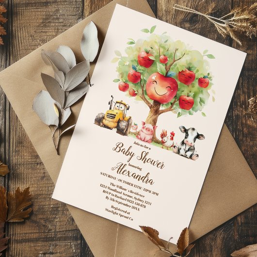 Invitation Baby shower des animaux de ferme aquarelle