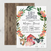 Invitation Baby shower des animaux de ferme de la  (Devant / Derrière)