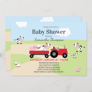 Invitation Baby shower des animaux de ferme Red Tractor Boys