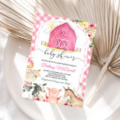 Invitation Baby shower des animaux de ferme roses filles