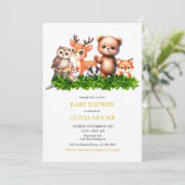 Invitation Baby shower des animaux de forêt mignon (Debout devant)