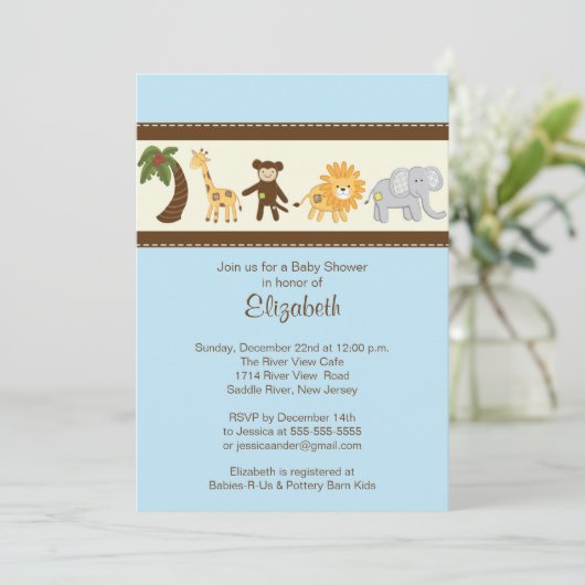 Invitation Baby shower des animaux de Jungle Safari (Debout devant)