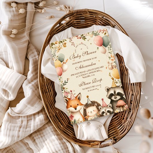 Invitation Baby shower des animaux de la fête des bois