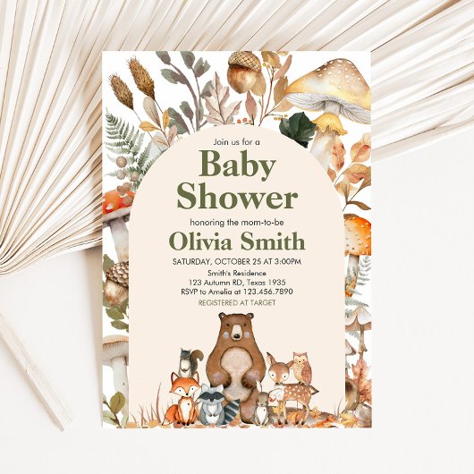 Invitation Baby shower des animaux de la forêt d'automne
