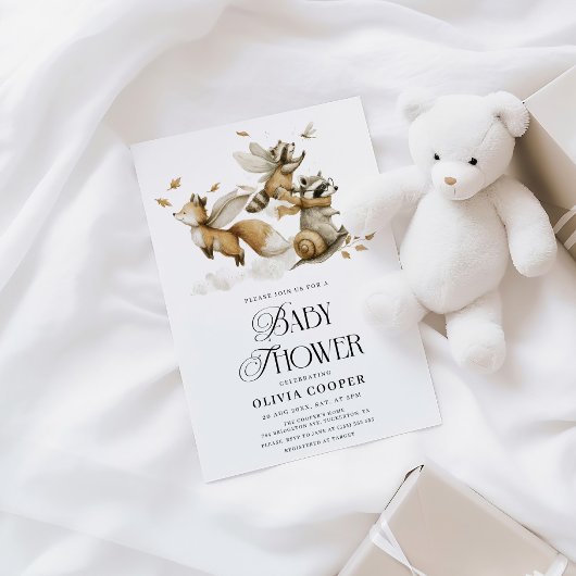 Invitation Baby shower des animaux de la forêt lunaire
