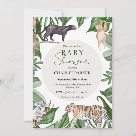 Invitation Baby shower des animaux de la jungle (Devant)
