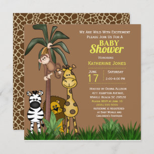 Invitation Baby shower des animaux de la jungle