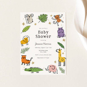 Invitation Baby shower des animaux de la jungle