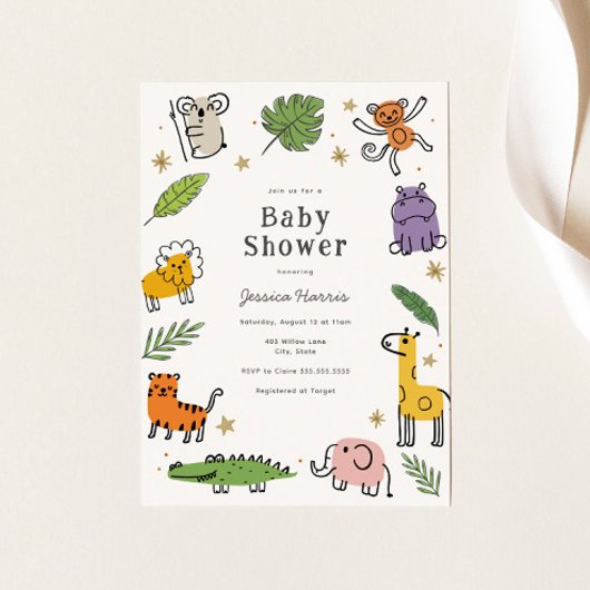 Invitation Baby shower des animaux de la jungle