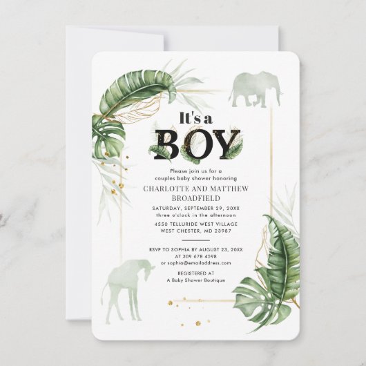 Invitation Baby shower des animaux de la Jungle Elephant Coup (Devant)