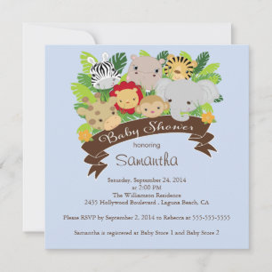 Invitation Baby shower des animaux de la jungle moderne