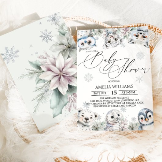 Invitation Baby shower des animaux de l'Arctique