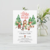 Invitation Baby shower des animaux de Noël en bois (Debout devant)