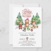 Invitation Baby shower des animaux de Noël en bois (Devant)