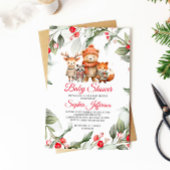 Invitation Baby shower des animaux de Noël en bois
