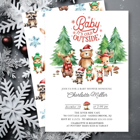 Invitation Baby shower des animaux de Noël en bois