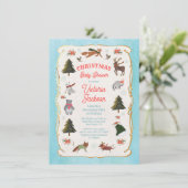 Invitation Baby shower des animaux de Noël en bois (Debout devant)