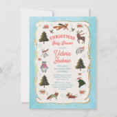 Invitation Baby shower des animaux de Noël en bois (Devant)