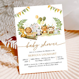 Invitation Baby shower des animaux de Safari de la Jungle tro