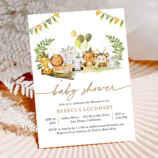 Invitation Baby shower des animaux de Safari de la Jungle tro