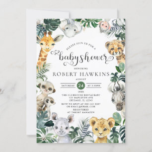 Invitation Baby shower des animaux de Safari de la Jungle tro