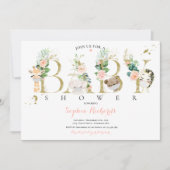 Invitation Baby shower Des Animaux De Safari Vert Et Or (Devant)