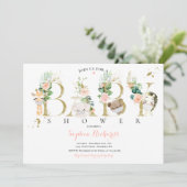 Invitation Baby shower Des Animaux De Safari Vert Et Or (Debout devant)
