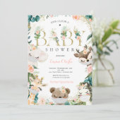 Invitation Baby shower Des Animaux De Safari Vert Et Or (Debout devant)
