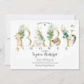 Invitation Baby shower Des Animaux De Safari Vert Et Or (Devant)