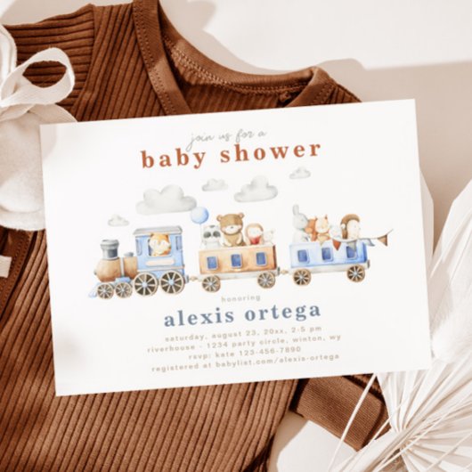 Invitation Baby shower des animaux de train | Trai